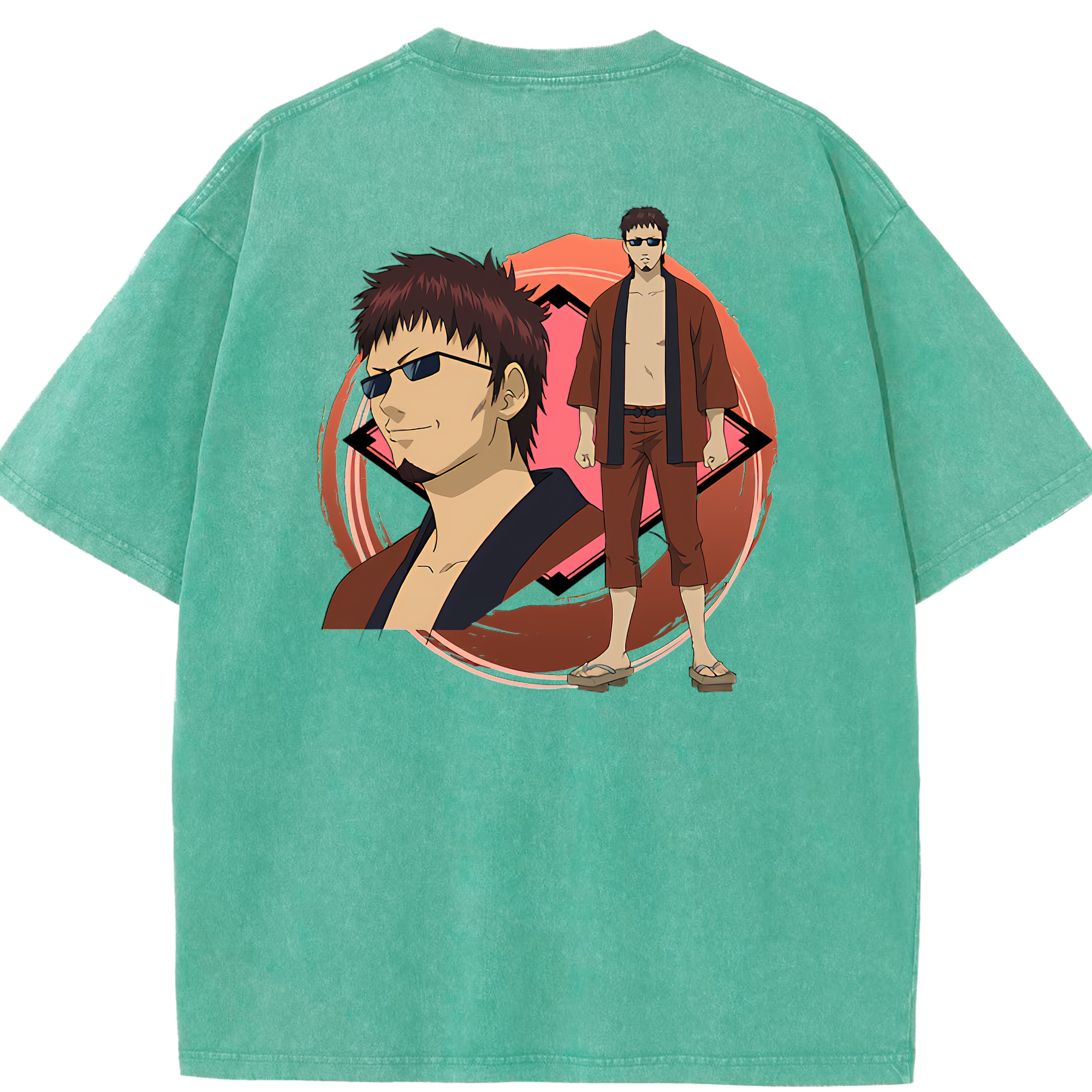 （画像用） ぎんたま 坂田銀時（さかたぎんとき） 神楽 志村新八（しむら しんぱち） GINTAMA Sakata Gintoki Kagura Shimura Shinpachi 綿100% ヴィンテージ風 半袖Tシャツ（背面プリント）